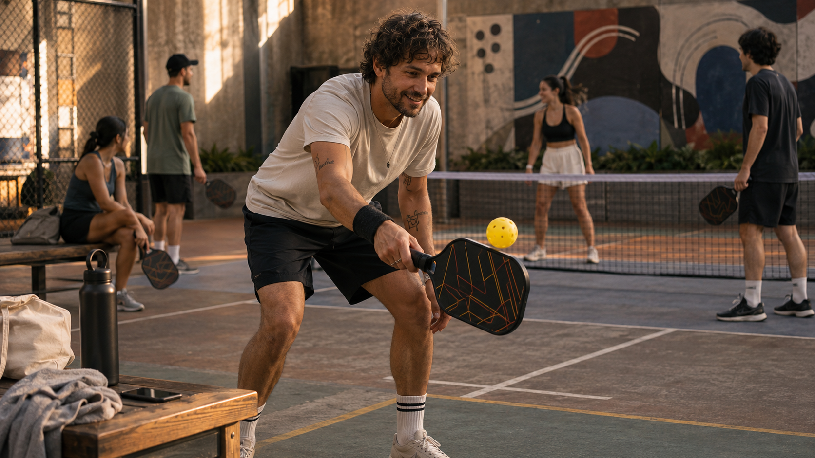 Bernny prueba una actividad deportiva recreativa con equipo básico en un entorno casual, sin elementos de competencia o entrenamiento profesional.