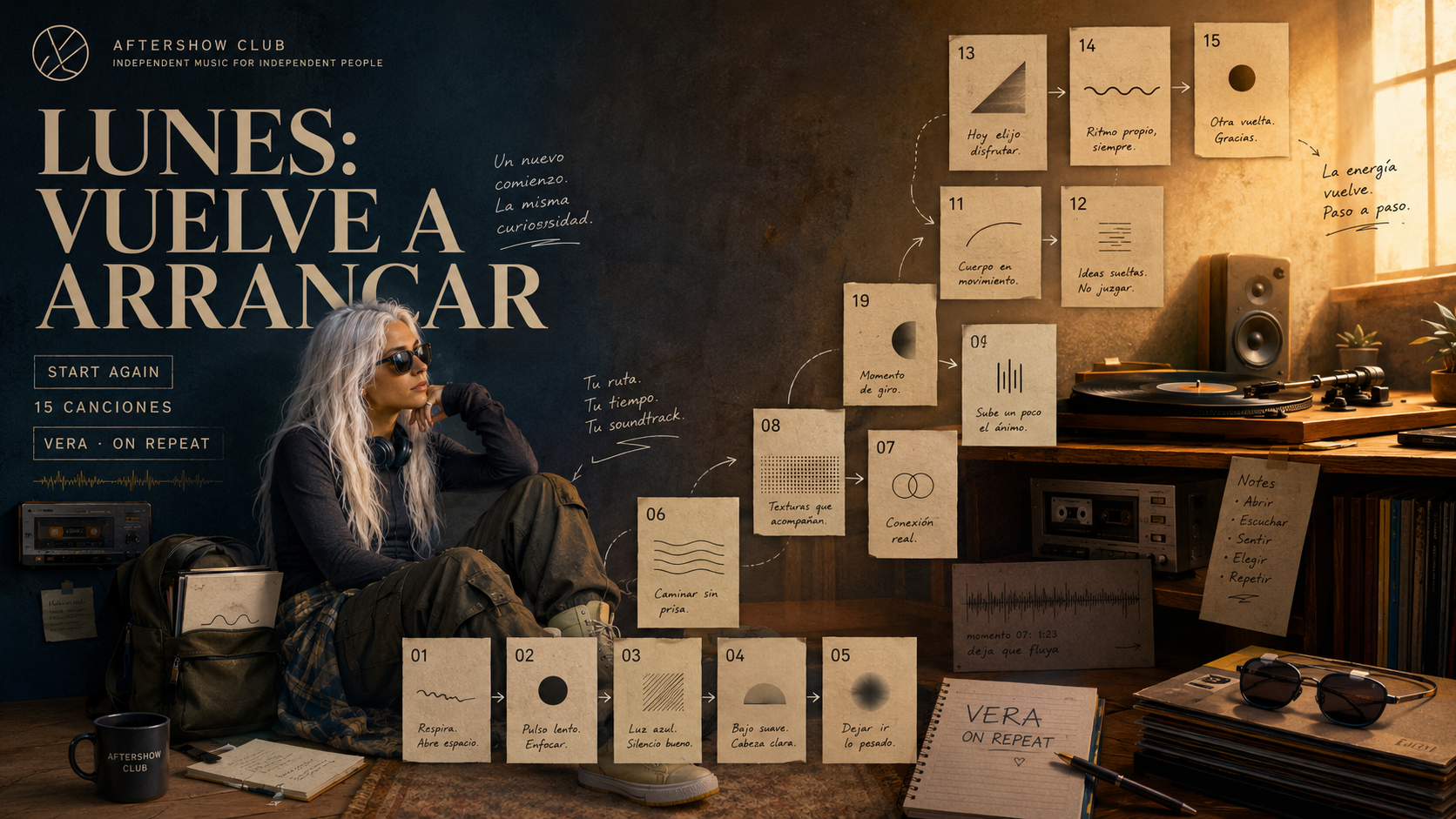 Vera — Ghost organiza una playlist de 15 canciones para monday en una escena editorial de On Repeat.