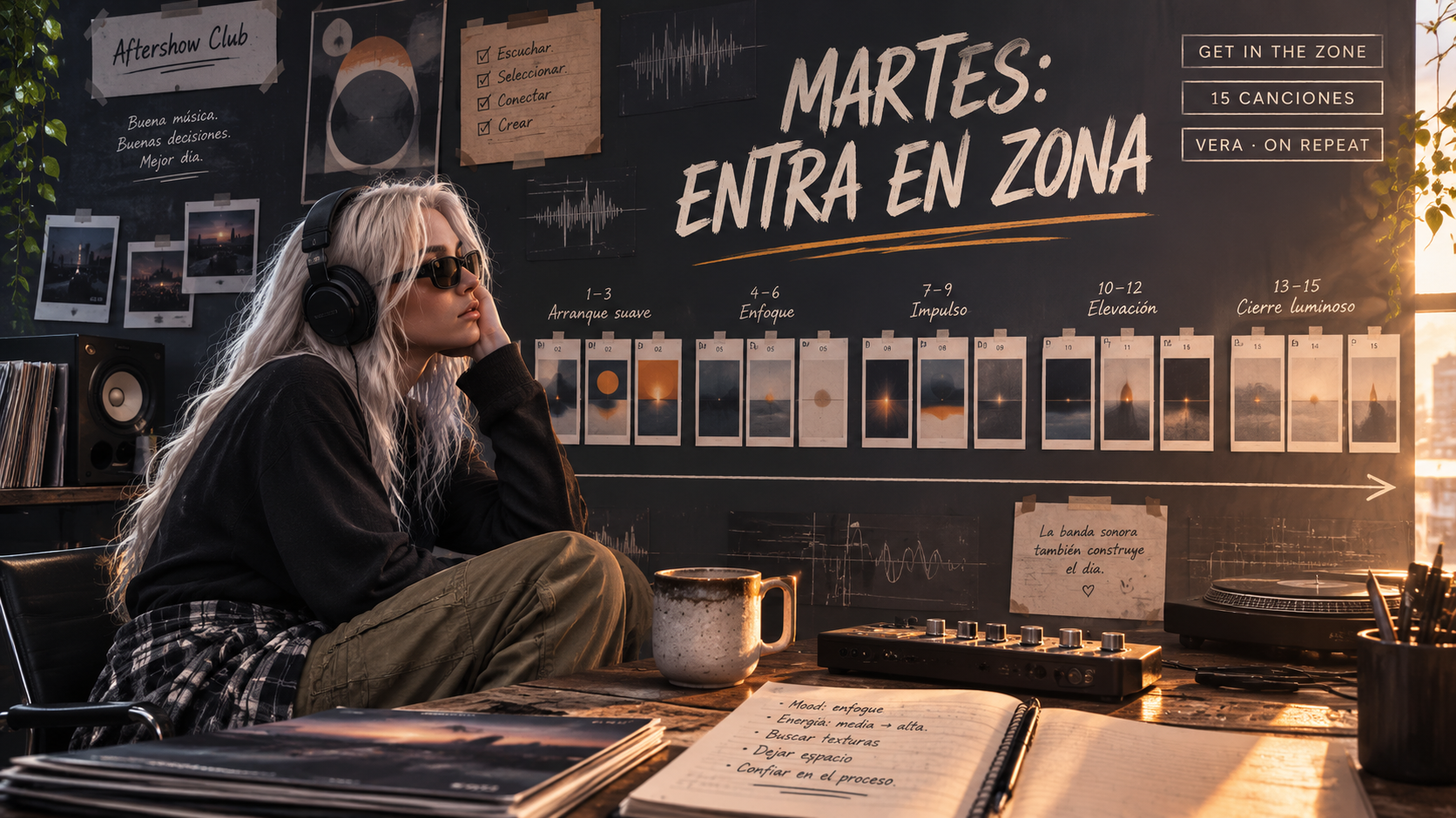 Vera — Ghost organiza una playlist de 15 canciones para tuesday en una escena editorial de On Repeat.
