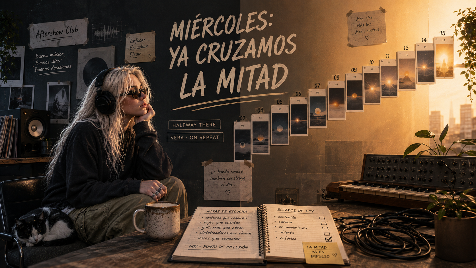 Vera — Ghost organiza una playlist de 15 canciones para wednesday en una escena editorial de On Repeat.