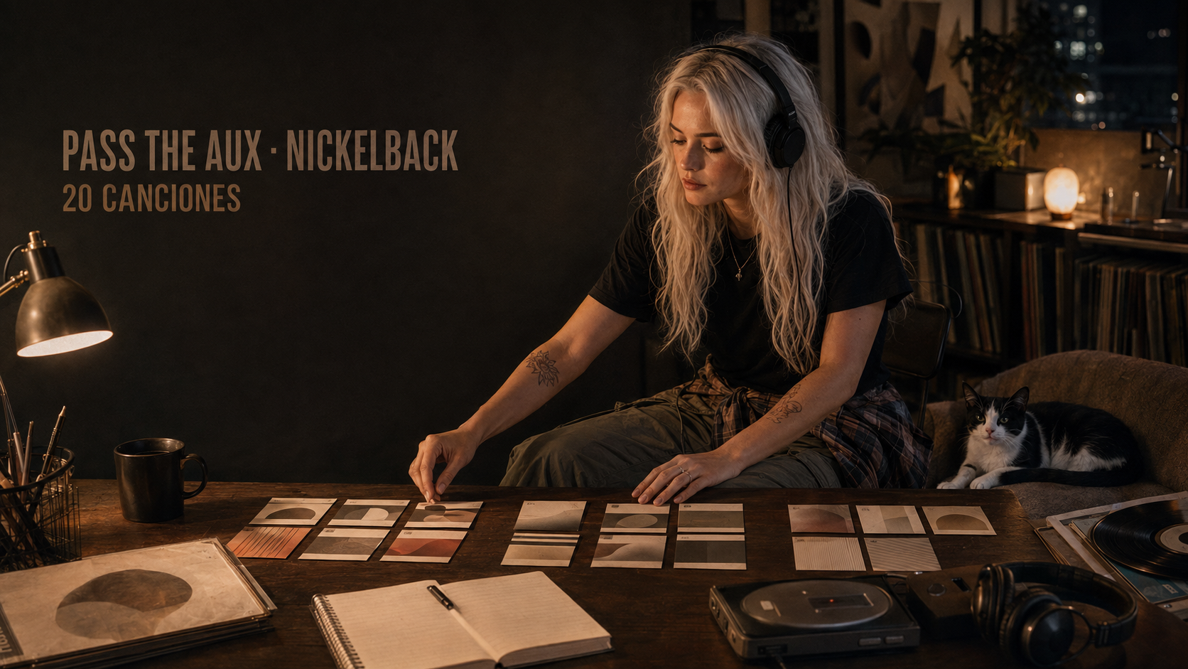 Vera Ghost organiza una playlist de 20 canciones de Nickelback en una sala de escucha mientras Oli descansa cerca.