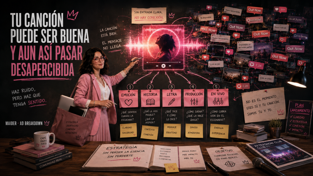Maider organiza distintos puntos de entrada para presentar una canción entre publicaciones musicales genéricas.