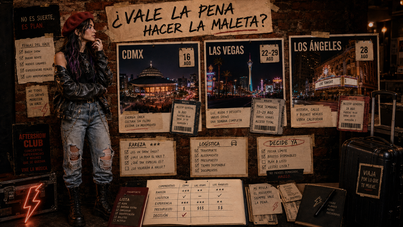 Astrid compara tres viajes para asistir a conciertos en Ciudad de México, Las Vegas y Los Ángeles durante agosto.