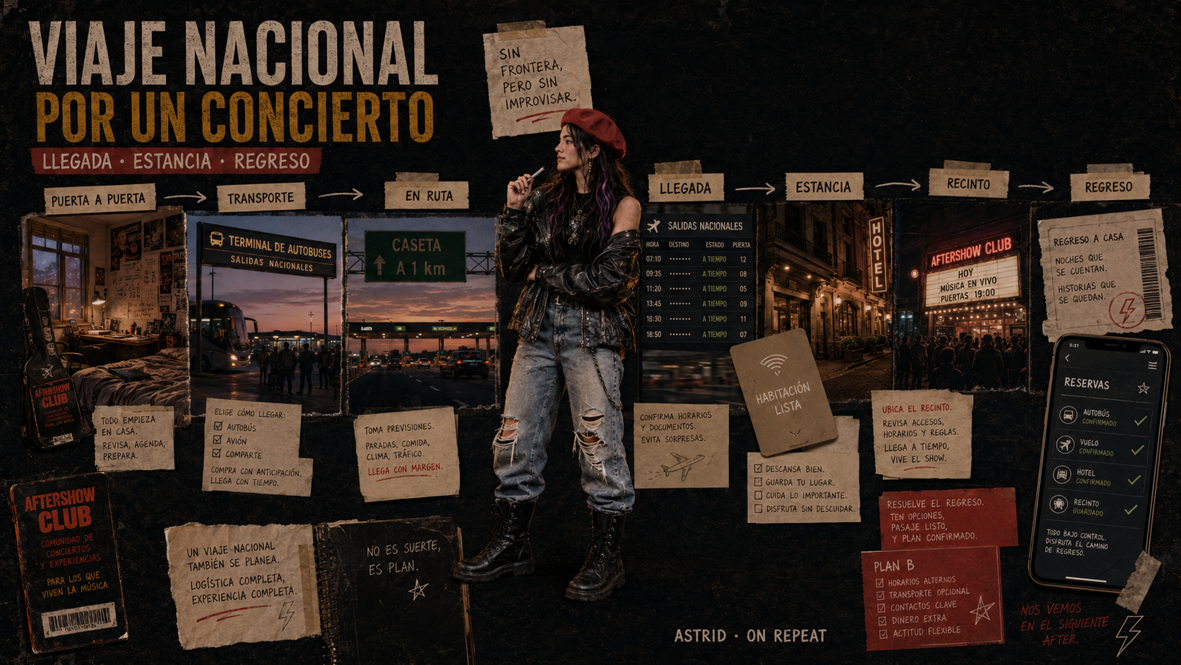 Astrid organiza la llegada, el hospedaje y el regreso para asistir a un concierto en otra ciudad de México.